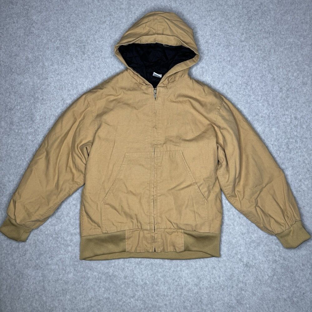 Old Navy Cargo Jacket Boys 12 Beige Cotton Quilted Canvas Hooded Bomber Farm